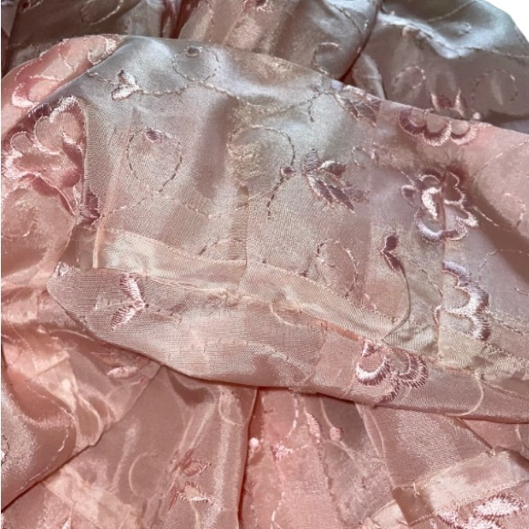 Stunning Vintage Hand Made Pink Floral Taffeta Rear Sash Ribbon Bow Dress - Picture 12 of 13